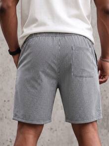 Men's Striped Drawstring Waist Casual Summer Beach Shorts With Tag - White - View 3