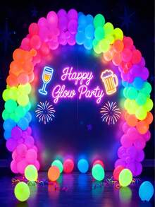 105pcs Colored UV Neon Glow Balloons , 12" Round Multicolor Neon Party Balloons ,Neon Balloons,For Birthday Decorations, 90s Party Decorations, Neon Party Decorations, Blacklight Reactive Fluorescent,Glow In The Dark Party Supplies - View 3