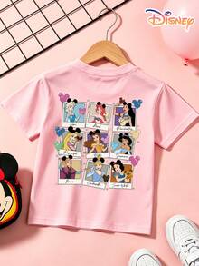 Disney Princess Squad Kids T-Shirt, Ariel Front Print & Princess Photo Collage Back Design, 100% Cotton, No Fade, Unisex For Boys & Girls, Ideal For Theme Park, Family Vacation, Daily Casual Wear & Travel Outfit, Great Children's Day Gift For Kids Ages 4-12 - 粉色 - 查看 4