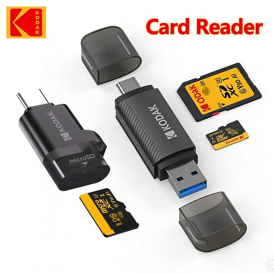 Kodak 柯达Micro SD读卡器,Type-C转SD/Micro SD存储卡读卡器,适用于笔记本电脑配件,SD卡适配器,二合一USB3.0,支持高达2TB的存储卡 - 查看 1