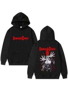 2026 New Anime Minimalist  Hooded SweatshirtAnime Dorohedoro Kaiman Double Sided Graphic Hoodie Men's Women's Manga Pullover Hoodeis Male Gothic Oversized Horror Sweatshirt - 黑色 - 查看 8
