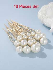 topshiny 20pcs Pearl & Rhinestone Flower Bridal U-Shaped Hair Clips Hair Accessories Set - White Pearl With Small White Flowers - View 7