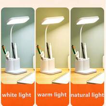 1件 LED 桌燈 附3個筆筒，USB充電式，3段可調光，護眼白光，學生學習宿舍桌用插電/充電小燈，臥室床頭閱讀筆筒燈，新款夾式，2筆筒版本 - 筆筒 - 查看 9