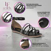 Women's Flat Sandals With Shiny Buckle - Bronze - View 3
