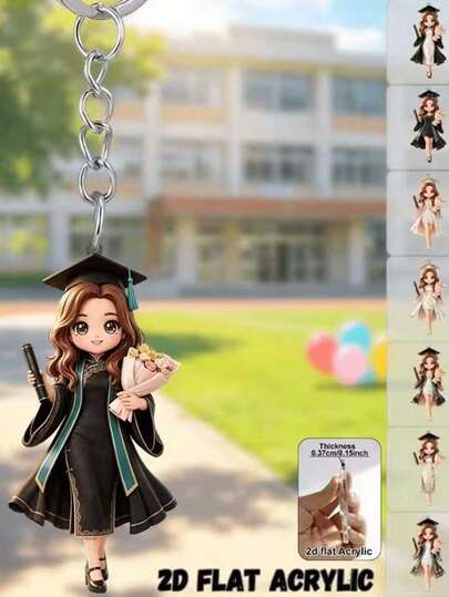 Llavero acrílico plano en 2D con tema de graduación - Se puede usar como decoración para teléfonos, bolsos o llaves, un regalo ideal para familiares y amigos, y una excelente opción para celebraciones de graduación, aniversarios y fiestas, estilo plano 2D