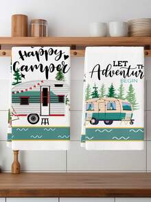 2pcs Camping Dish Towels With Fun Sayings For Campfire, Tent, RV Enthusiasts, Kitchen, Outdoor Use - White - View 5