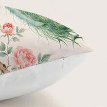 1个粉色孔雀花卉图案抱枕套，单面印花，柔软桃绒面料，45*45厘米，适用于家居卧室、客厅、沙发装饰，装饰抱枕套礼品，不含枕芯 - 彩色 - 查看 10