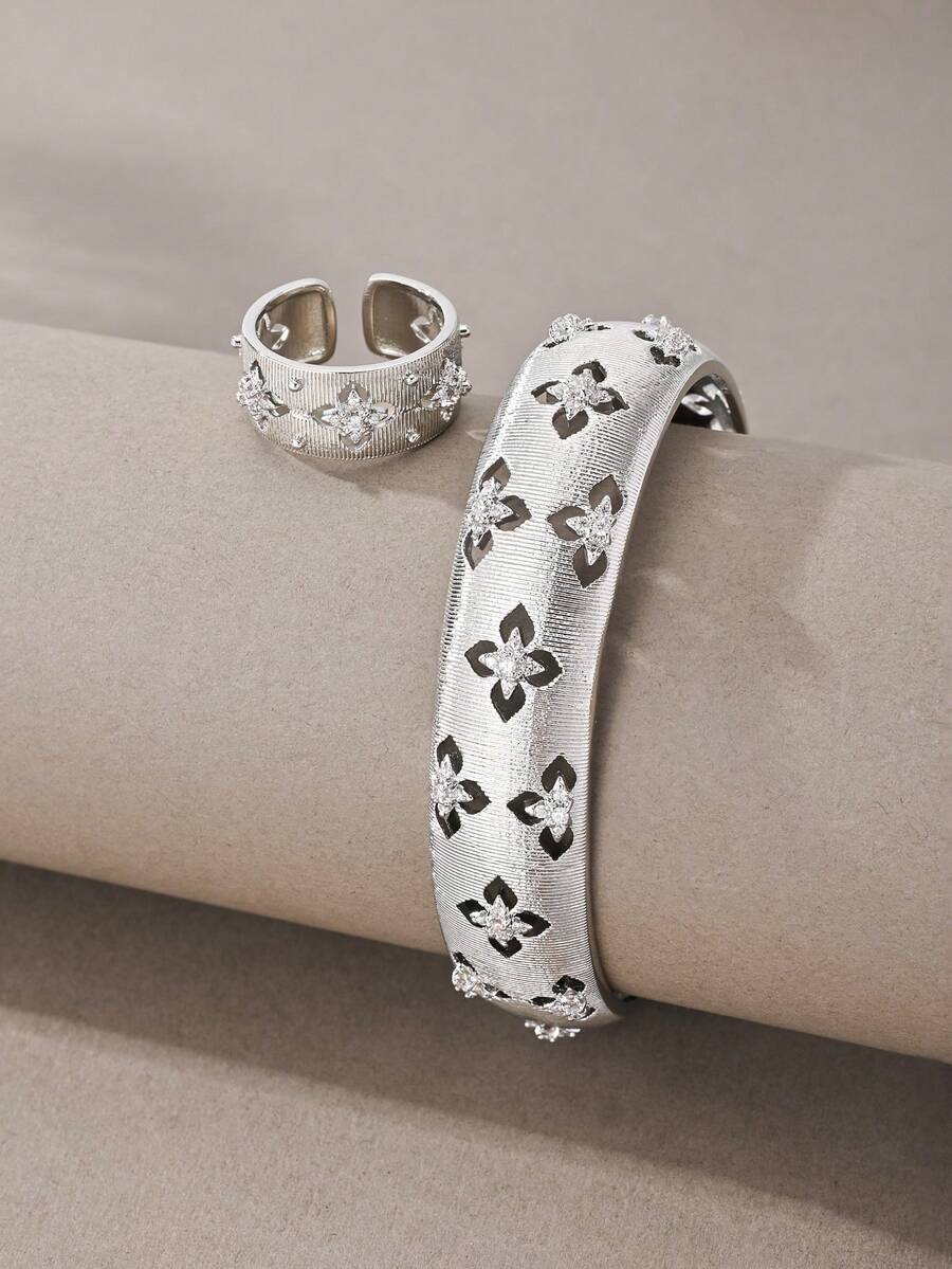 Silver Bracelet, Versatile Copper Inlaid Zirconia, Suitable For Daily, Gatherings, Dates, Enhancing Elegance - Silver - View 1