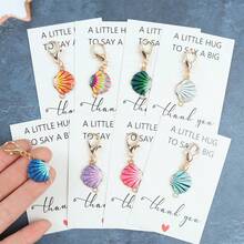 8pcs Mini Shell Keychain Set, Includes Small Hugging Greeting Card, Thank You Card, Summer, Teacher's Day, Travel, Birthday, Graduation, Wedding, Party Ideal Gift Choice. - Multicolor - View 6