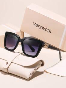 Verywork 1件装女士豹纹黑色方形全框塑料合金链环水钻新款完美精致T台时尚眼镜，适合街拍、商务休闲女士、约会装扮配饰 - 彩色 - 查看 1