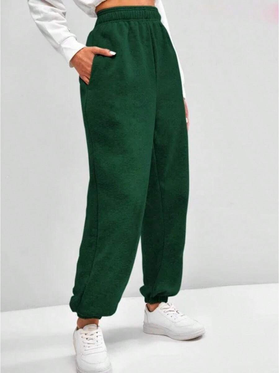 Cómodos pantalones deportivos de cintura alta para mujer, pantalones elásticos y suaves para uso diario con cintura elástica - verde - Ver 1