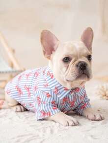 LUCKIE LABO 1pc Mediterranean Style Cute Lobster & Dog Print Pet Shirt With Buttons, Casual Fashion Pet Clothes Suitable For Cats And Dogs Indoor And Outdoor - Multicolor - View 10