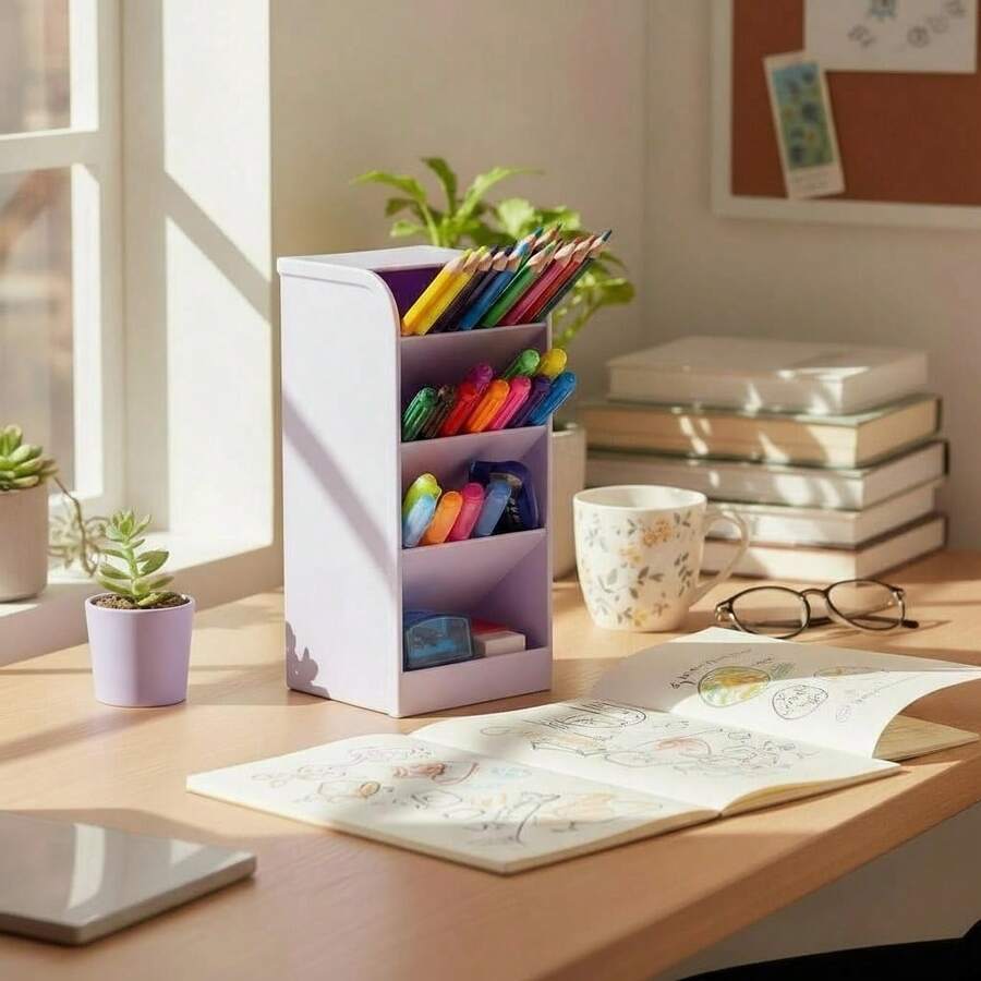 Pencil Holder Pen Desk Organizer Trinket Holder Diagonal Drawing Studies - Lilac Purple - View 1