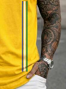 Men's T-Shirt, Brazil 3 Stripe Blouse, Summer Short Sleeve Shirt, Premium Cotton - Màu vàng - Xem 3
