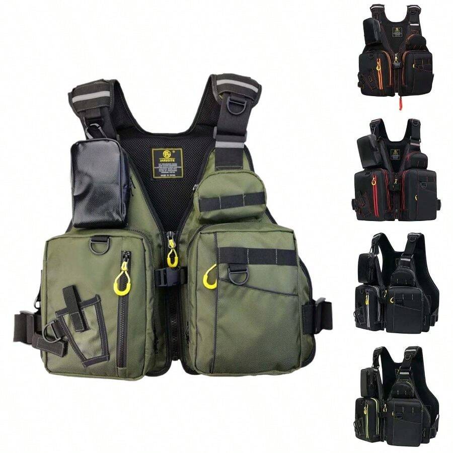 Life Vests Adults Kayak Large Buoyancy With Pockets Outdoor Fishing Buoyancy Vest Green Safety Flotation Devices One Size - Green + One Size - View 1