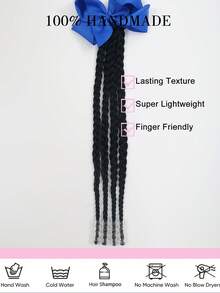 2pcs/Set Kids Braided Hair Clips With Colorful Bows And Transparent Beads Decoration, Suitable For Children - Black - View 7