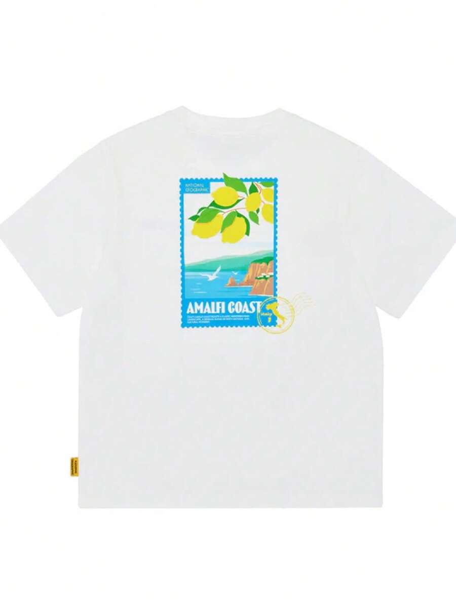 Casual Woman Figure Print Round Neck Short Sleeve T-Shirt Unisex PH Exclusive Puerto Princesa Subterranean River Graphic T-Shirt Summer Tops - White - View 1