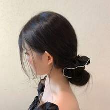 Solid Color Elegant Satin Edged Scrunchie, Versatile Stylish Hair Tie Accessory For Women,Festival,Party - Multicolor - View 3
