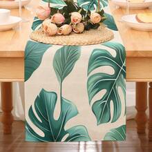 1pc Realistic Turtle Shell Bamboo Leaf Pattern Table Runner, Deep Green & Beige Natural Color, Fresh Pastoral Style, Large Size, Suitable For Home Gatherings, Indoor/Outdoor Decor, Entryway, Coffee Table, Living Room Ambiance, Kitchen Dining, Natural Holiday Gift - Green - View 7