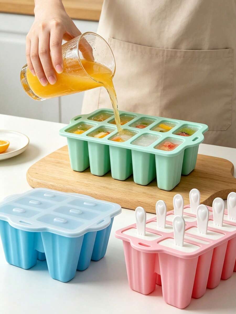 New Silicone Popsicle Mold, 6-Cavity/8-Cavity / Large Capacity Multiple Sizes Available, Comes With Popsicle Sticks, Funnel, Full Set Of Accessories, With Lid Dust-Proof And Heat-Resistant, Easy Release And Reusable, Home-Made Ice Cream, Cheese Sticks, Breast Milk Popsicles, Summer Party Baking DIY Kitchen Tool - Blue - View 1