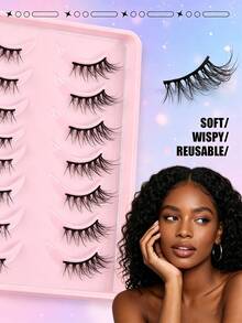 7 Pairs Mkhlina Natural Cat Eye Effect Half-Strip False Eyelashes, Slim Corner Lashes, Black Soft Band, Short Bar Style Daily Wear Fake Lashes - Half Eyelashes - View 8