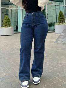 Women's Vintage Loose Boyfriend Straight Leg Jeans - Dark Wash - View 3