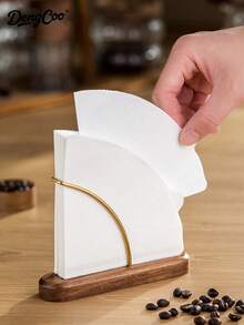 Dengcoo 1pc Cone Coffee Filter Holder, Stand Coffee Filter Storage, Coffee Filter Container For Paper Coffee Filters Size #01 And #02, Walnut Base& Brass Frame - Filter Paper Holder - View 6