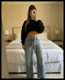 Allover Rhinestone Decor High Waist Zipper Fly Jeans Casual Flared Denim Pants With Rhinestone Decor Belt - 藍色 - 查看 4