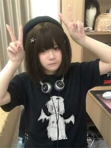 1件女士休闲宽松圆领短袖T恤 - 黑色 - 查看 2