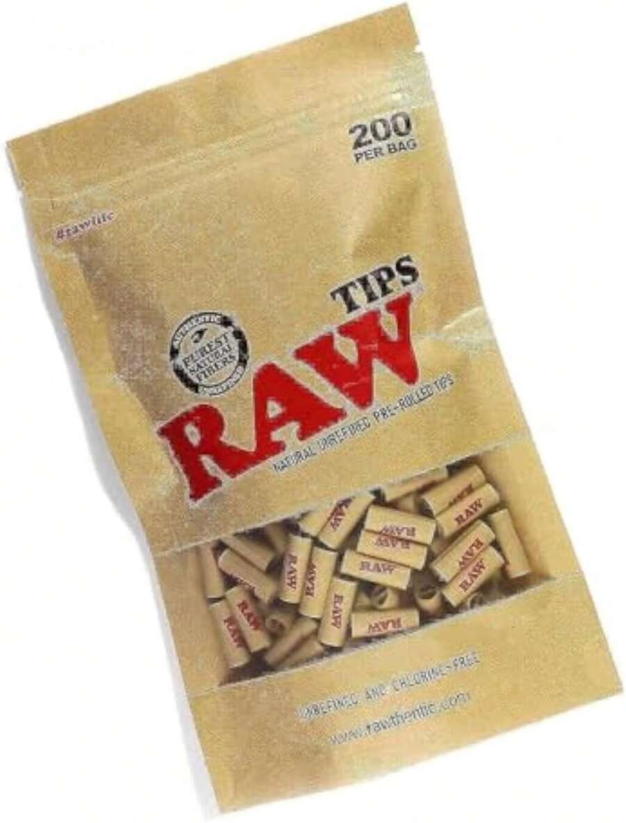 RAW Natural Unrefined Pre-Rolled Filter Tips - 1 Bag Of 200 Tips - White - 查看 1