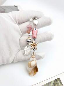 1 Peça Chaveiro Artesanal com Contas, Pingente de Concha, Estrela do Mar e Peixe, Acessório Fofo de Praia para Bolsa/Carro, Presente Ideal para Amigos, Família, Feriados, Dia das Mães, Dia dos Namorados, Formatura, Dia do Professor - Multicolorido - Visão 7