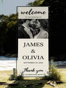 1pc Customizable Wedding Banner, Can Print Names/Photos/Dates/Text - Personalized Bride & Groom Photo Sign For Wedding, Party, Bridal Shower - Durable, Easy To Install, 3 Size Options For Lawn, Garden, Party Decor - Multicolor - View 5