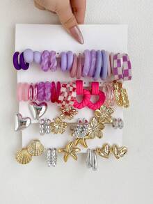 1-10 pares de pendientes de botón aleatorios con diseños de luna, flor, corazón y letra, conjunto de pendientes de moda vintage geométricos exagerados, caja ciega, adecuado para mujeres, graduación, cumpleaños, fiesta, Ramadán, Día de la Madre, San Valentín, Navidad, Año Nuevo, uso diario - Multicolor - Ver 3
