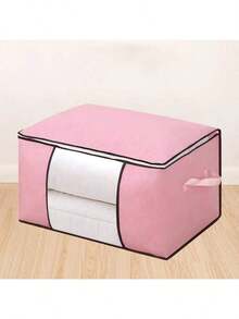 1 pieza Bolsa de almacenamiento con cremallera para mantas, Bolsa de almacenamiento plegable de tela no tejida para edredones, Contenedor de almacenamiento grande para mantas, almohadas, edredones, sábanas, con ventana transparente, Almacenamiento de batas de mujer - Rosa - Ver 9