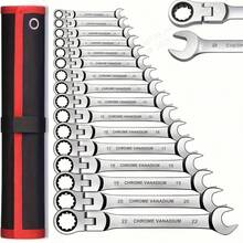 1pc Multi-Function Quick Wrench Set - Chrome Vanadium Steel Material, Adjustable, Manual Operation Suitable For Car Repair, Comes With Durable Red Storage Box, Essential For Car Repair | Polished Surface | Durable Tool, Car Repair Tool - Electroplated movable head ratchet wrench single 10MM - View 1