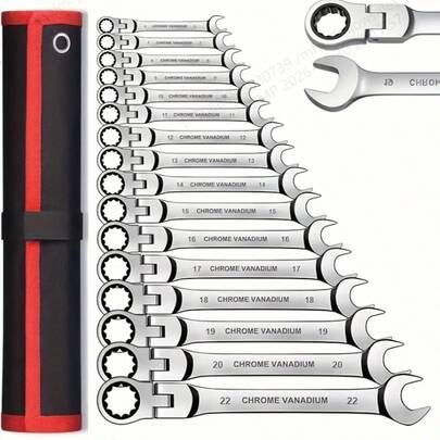 8pcs Multi-Function Quick Wrench Set - Chrome Vanadium Steel, Adjustable, Manual Operation For Car Repair, Includes Durable Red Storage Case, Car Repair Essentials|Polished Finish|Durable Tools, Auto Repair Tools