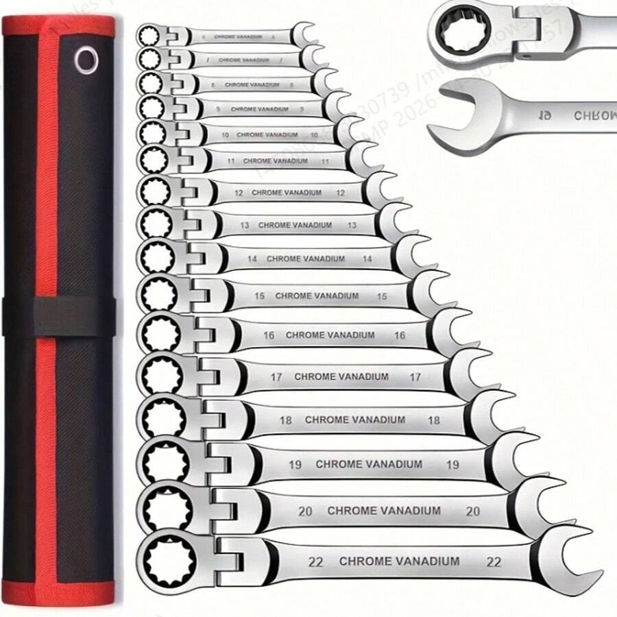 1pc Multi-Function Quick Wrench Set - Chrome Vanadium Steel Material, Adjustable, Manual Operation Suitable For Car Repair, Comes With Durable Red Storage Box, Essential For Car Repair | Polished Surface | Durable Tool, Car Repair Tool - Electroplated movable head ratchet wrench single 10MM - View 1