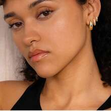 3Pairs Small Chunky Hoop Earrings For Women Hypoallergenic Earrings Set For Sensitive Ears Huggie Hoops Earring Stacks For Multiple Piercing Jewelry - Gold - View 6