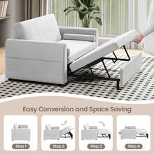 Jooli H 2 Seater Sofa Bed, 3-In-1 Convertible Fabric Pull Out Sleeper Sofa With 3-Position Adjustable Backrest, Side Pockets For Living Room, Guest Room, Light Grey - Light Grey - View 4