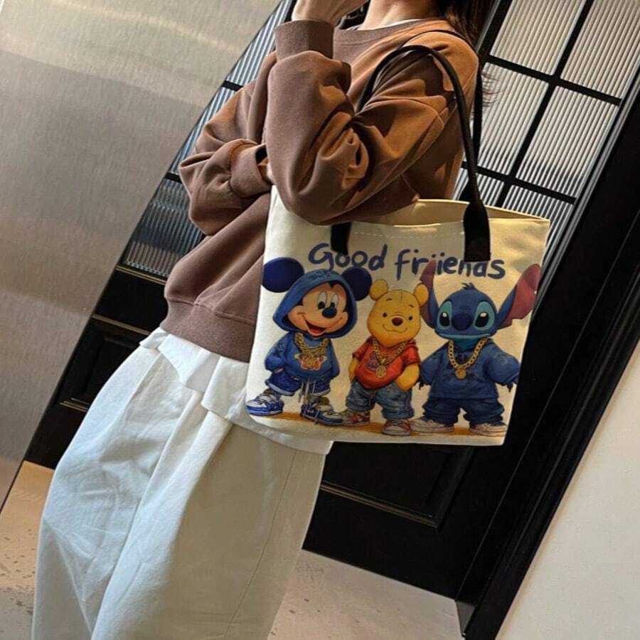1 chiếc túi đeo vai kiểu chuột Mickey của Disney, túi vải canvas hoạt hình, túi đựng đồ đi học và đi làm. - Hình chữ nhật - Xem 1