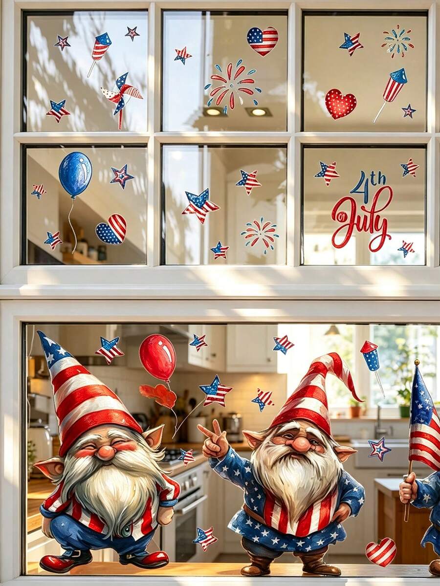 1pc July 4th Window Sticker, Patriotic Window Decal, Red White Blue Window Sticker, Independence Day Window Decor, American Flag Stars Fireworks Window Sticker, July 4th Window Decoration, Memorial Day Patriotic Window Decal, Removable July 4th Window Sticker, American Flag Theme Window Sticker, Patriotic Home Decor, July 4th Party Window Decoration, Static Cling Window Sticker, July 4th Window Decal - style 1 - View 1