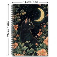 1本黑猫日记本 - 花卉夜景主题螺旋笔记本，封面印有黑猫图案，可用作男女通用日记本、学校/办公用品、礼品（纸质，螺旋装订） - 适合同事、学生、教师使用，内页为横格螺旋笔记本 - J - 查看 3