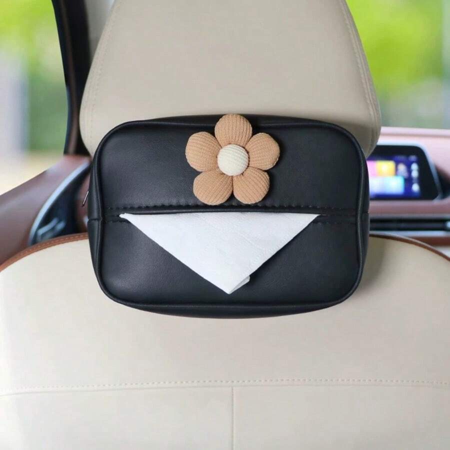 Porta-lenços de carro em formato de flor, criativo e elegante, feito em PU resistente. - A - Ver 1