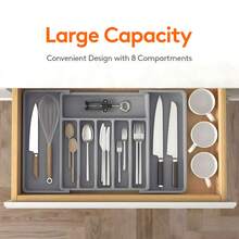 Stozle Expandable Silverware Organizer, Food Cutlery Flatware Organizer, Kitchen Utensil Drawer Organizer, Adjustable Silverware Holder For Spoons Forks Knives - White - View 4