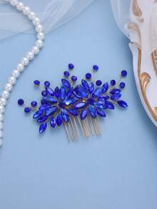 1 pieza Peine de pelo con cristal azul elegante y brillante, tocado nupcial para boda, accesorio de pelo de cristal hecho a mano para fiesta, festival, cumpleaños - Azul - Ver 1