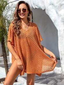 1 chiếc áo khoác ngoài bikini dệt kim khoét lỗ kiểu Âu Mỹ mùa hè 2026 mới, trang phục chống nắng cho kỳ nghỉ biển dành cho nữ - Nhiều màu - Xem 5