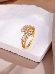 rakol 1 pieza Anillo asimétrico elegante y brillante incrustado con circonita, adecuado para ocasiones formales - Circonio múltiple irregular - Ver 9