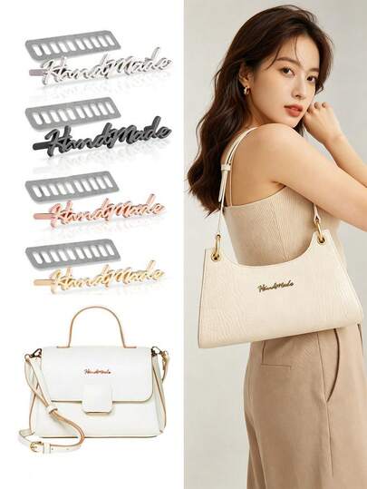 8pcs/Set Durable Alloy Handmade Tags, 4 Vintage Color Tones, With Spacer Pieces For Easy Installation, Suitable For Sewing, Crochet Bags, Knitting, Bags, Hats, Doll Clothes, Sweaters, Necklaces, Scarves, Crafts, Garments, Tote Bags, Shopping Bags And DIY Projects. Perfect Metal Bag Tags