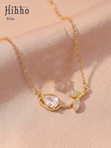 Hihho 1 chiếc dây chuyền xương đòn hình hoa tulip đính đá Zirconia, nhiều màu sắc để lựa chọn, kiểu dáng nhẹ nhàng và đa năng, dây chuyền vàng thời trang, phù hợp với nhiều trang phục như áo sơ mi, áo len, váy, dễ dàng tạo nên vẻ ngoài thanh lịch. - hoa tulip - Xem 6
