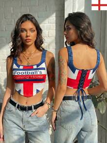 Women's Casual British Style Mesh Round Neck Fitted Cropped Tank Top, Suitable For Street Style In Summer And Spring, Women's World Cup Summer Clothing - Multicolor - View 1